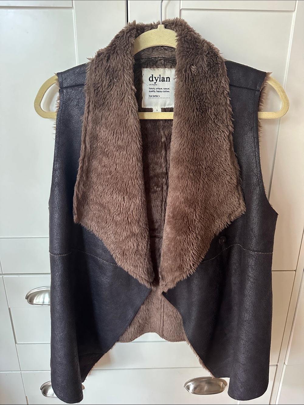 Dylan Chocolate Brown Faux Shearling Draped Vest
